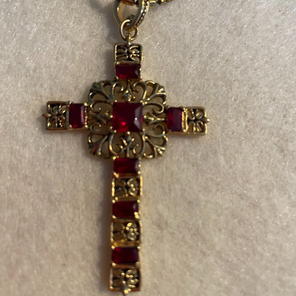2.5 inch gold tone with red stone cross